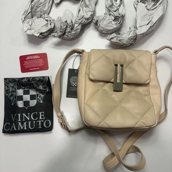 Vince Camuto Handbags - NWT Quilted Leather Crossbody Bag Cafe Beige Gold Hardware - One Size